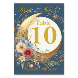 Blauw en Goud Moonflower Bruiloft Kaart