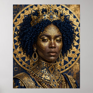 Blauw en Goud Mozaïek Afrikaanse Koningin Poster