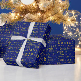 Blauw en Goud Naam Gepersonaliseerd Inpakpapier