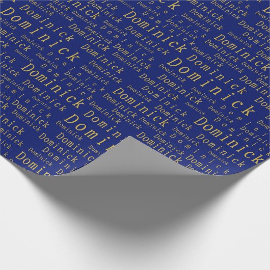 Blauw en Goud Naam Gepersonaliseerd Inpakpapier (Hoek)