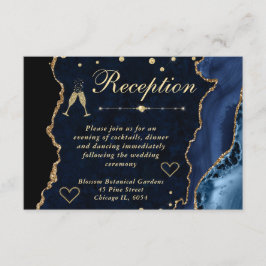 Blauw en goud namaak glitters agaat receptie informatiekaartje