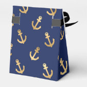 Blauw en goud nautisch ankerpatroon bedankdoosjes (Achterkant)