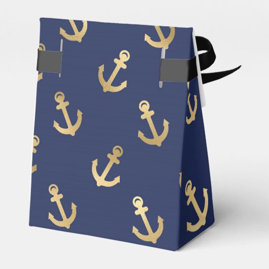 Blauw en goud nautisch ankerpatroon bedankdoosjes (Achterkant)