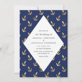 Blauw en goud nautisch huwelijk kaart (Voorkant)
