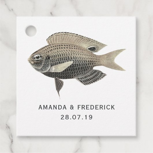 Blauw en Goud  Nautische Bruiloft Vis Bedankjes Labels (Voorkant)
