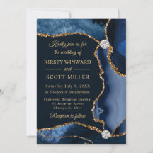 Blauw en goud nep glitter agaat bruiloft
