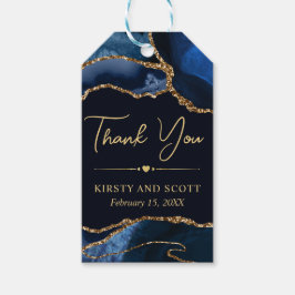 Blauw en goud nep glitters agaat bruiloft cadeaulabel