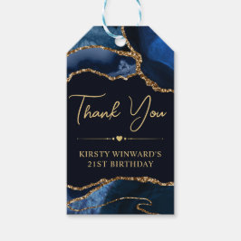 Blauw en goud nep glitters agaat verjaardag cadeaulabel