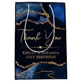 Blauw en goud nep glitters agaat verjaardag medium cadeauzakje