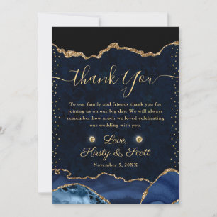 Blauw en goud nep glitters agaten bruiloft bedankkaart