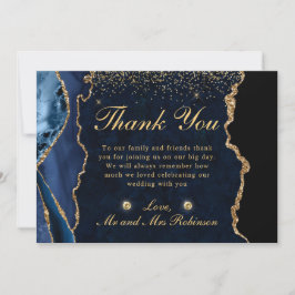 Blauw en goud nep glitters agaten bruiloft bedankkaart