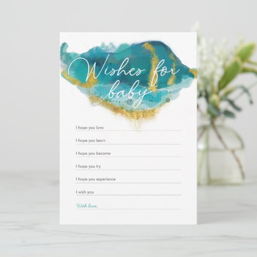 Blauw en goud Ocean Baby shower Wensen voor baby Kaart (Staand voorkant)