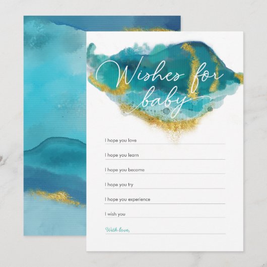 Blauw en goud Ocean Baby shower Wensen voor baby Kaart (Voorkant / Achterkant)