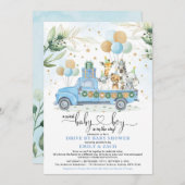 Blauw en Goud Oerwoud Safari Drive Thru Baby showe Kaart (Voorkant / Achterkant)