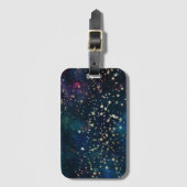 Blauw en Goud Onder de Sterren Nachthemel Bagagelabel (Voorkant (verticaal))