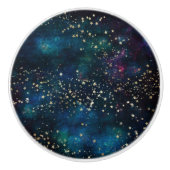 Blauw en Goud Onder de Sterren Nachthemel Keramische Knop (Voorkant)