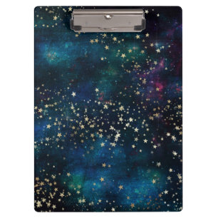Blauw en Goud Onder de Sterren Nachthemel Klembord