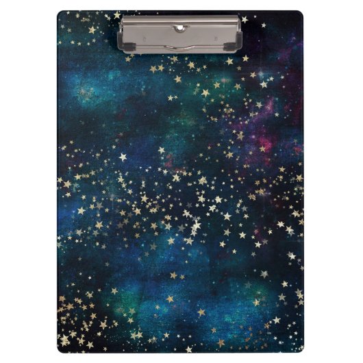Blauw en Goud Onder de Sterren Nachthemel Klembord (Voorkant)