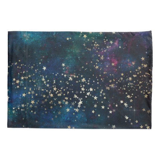 Blauw en Goud Onder de Sterren Nachthemel Kussensloop (Achterkant)