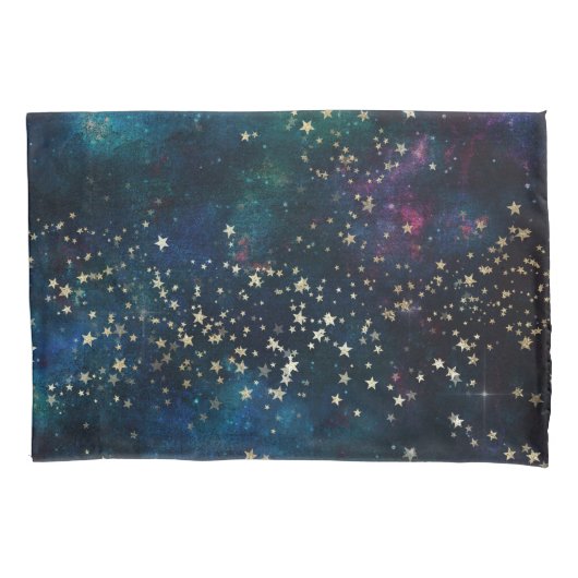 Blauw en Goud Onder de Sterren Nachthemel Kussensloop (Voorkant)