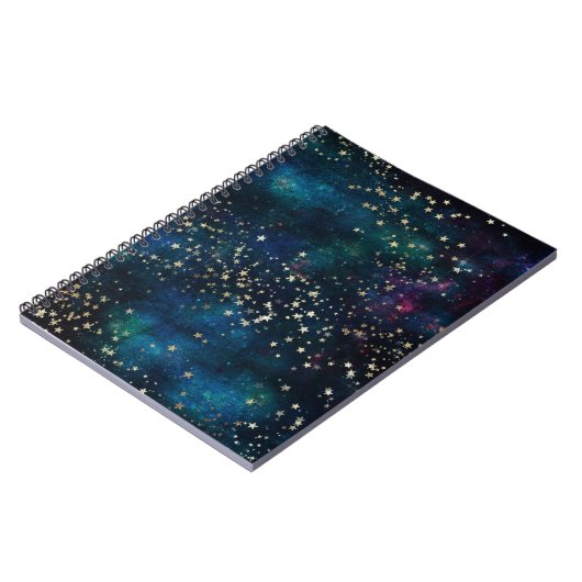 Blauw en Goud Onder de Sterren Nachthemel Notitieboek (Linkerzijde)