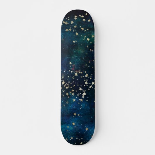 Blauw en Goud Onder de Sterren Nachthemel Persoonlijk Skateboard (Voorkant)