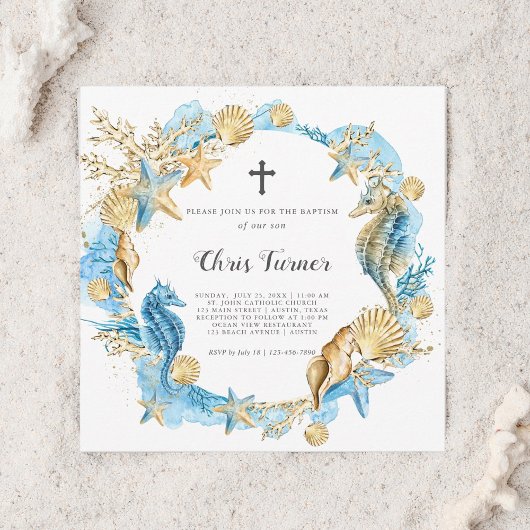 Blauw en goud onder het Zee Baptisme Kaart