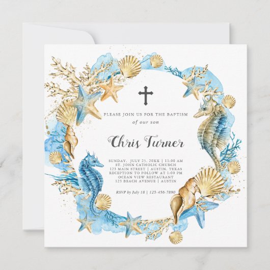 Blauw en goud onder het Zee Baptisme Kaart (Voorkant)