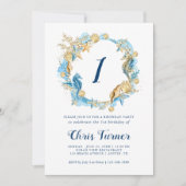 Blauw en Goud Onder het Zee Jongen Verjaardag Kaart (Voorkant)