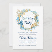 Blauw en Goud Onder het Zee Jongen Verjaardag Kaart (Voorkant)