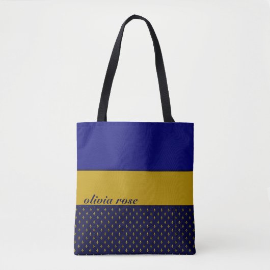 Blauw en goud op maat tote bag (Voorkant)
