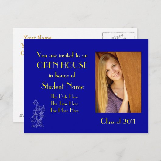 Blauw en goud open huis briefkaart (Voorkant / Achterkant)