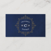 Blauw en Goud Ornament Modern Monogram Logo Visitekaartje (Voorkant)