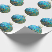 Blauw en Goud Ornament White Wrapping Paper Cadeaupapier (Hoek)