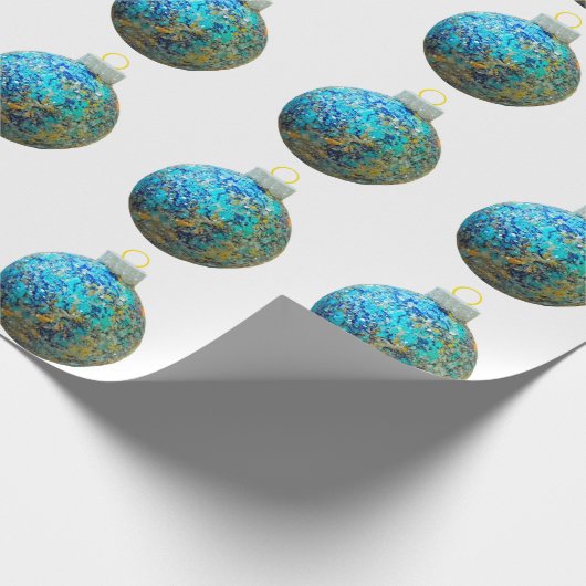 Blauw en Goud Ornament White Wrapping Paper Cadeaupapier (Hoek)