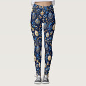 Blauw en Goud Ornamentele Kerst Design Leggings (Voorkant)