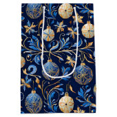 Blauw en Goud Ornamentele Kerst Design Medium Cadeauzakje (Achterkant)