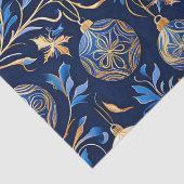 Blauw en Goud Ornamentele Kerst Design Tissuepapier (Detail)