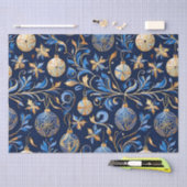 Blauw en Goud Ornamentele Kerst Design Tissuepapier (Craft)