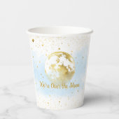 Blauw en Goud Over the Moon Baby shower Papieren Bekers (Achterkant)
