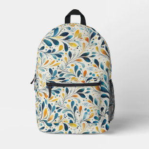 Blauw en Goud Paisley Blad Patroon (2) Bedrukte Rugzak