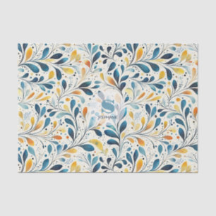 Blauw en Goud Paisley Blad Patroon (2) Tissuepapier
