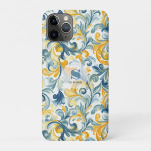Blauw en Goud Paisley Blad Patroon Case-Mate iPhone Case