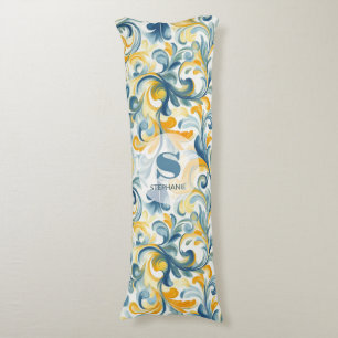 Blauw en Goud Paisley Blad Patroon Lichaamskussen
