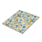 Blauw en Goud Paisley Blad Patroon Tegeltje (Zijkant)