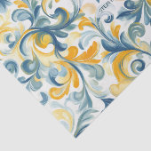 Blauw en Goud Paisley Blad Patroon Tissuepapier (Detail)