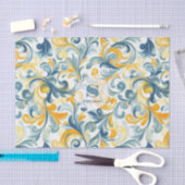 Blauw en Goud Paisley Blad Patroon Tissuepapier (Craft)