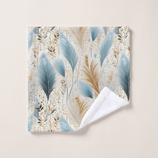 Blauw en Goud Pampas Gras Bad Handdoek (Wasdoekje)