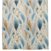 Blauw en Goud Pampas Gras Douchegordijn (Voorkant)