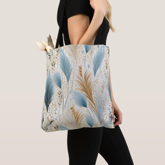 Blauw en goud pampas gras tote bag (Dichtbij)